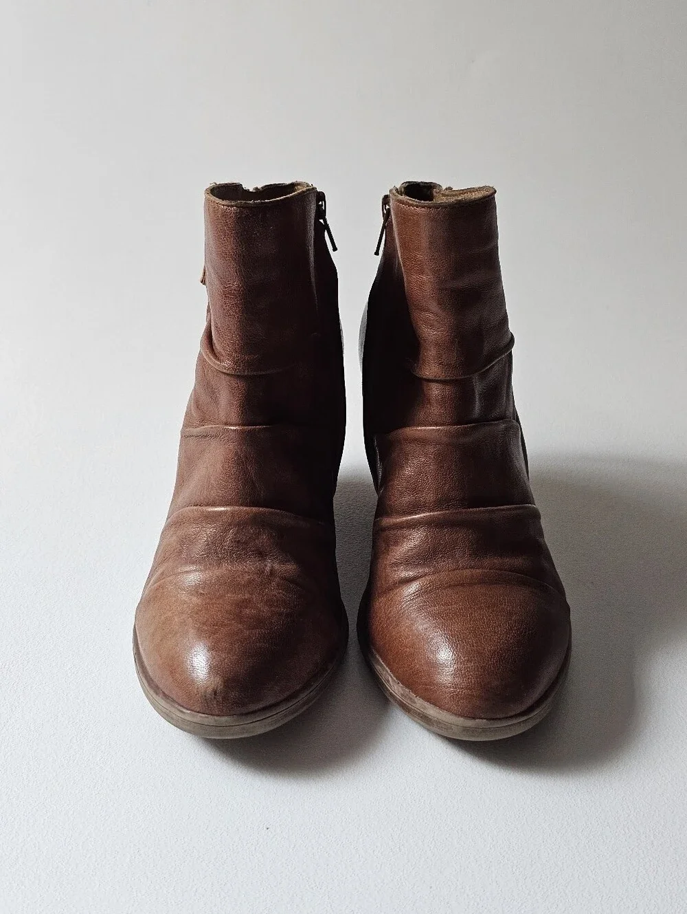 Sofft Gable Leather Ankle Boots Women's Size 7 Cognac Brown Block Heel Side Zip